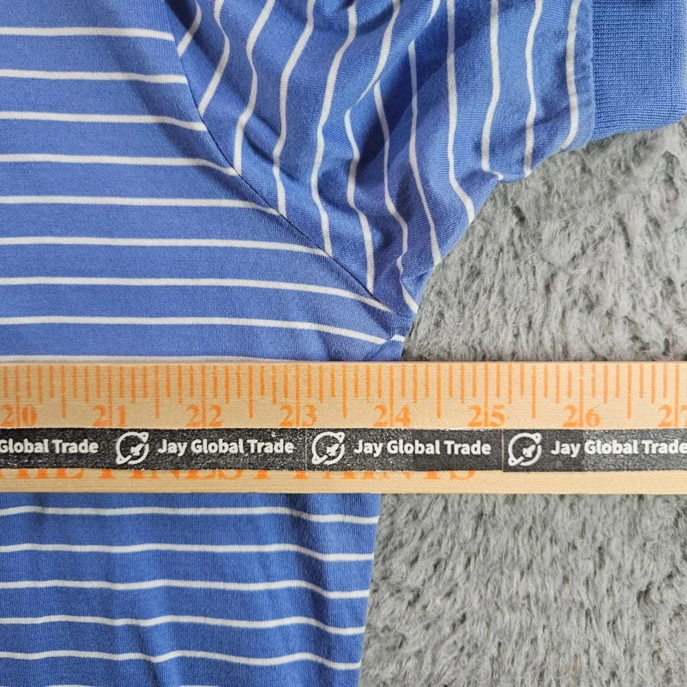 Polo Ralph Lauren Mens Blue White Striped Pima Cotton Polo Shirt Yellow Pony‎ L
